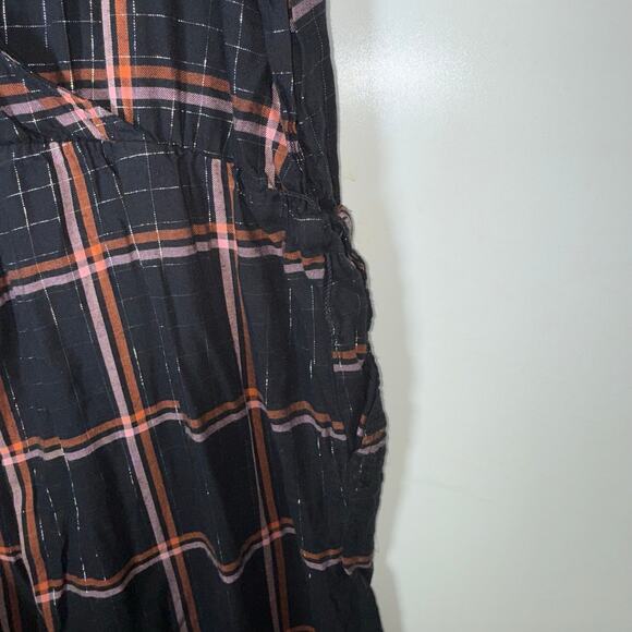Old Navy XXL Plaid Sleeveless Jumpsuit Black Rust Cinched Waist Pockets FLAW - Picture 8 of 13